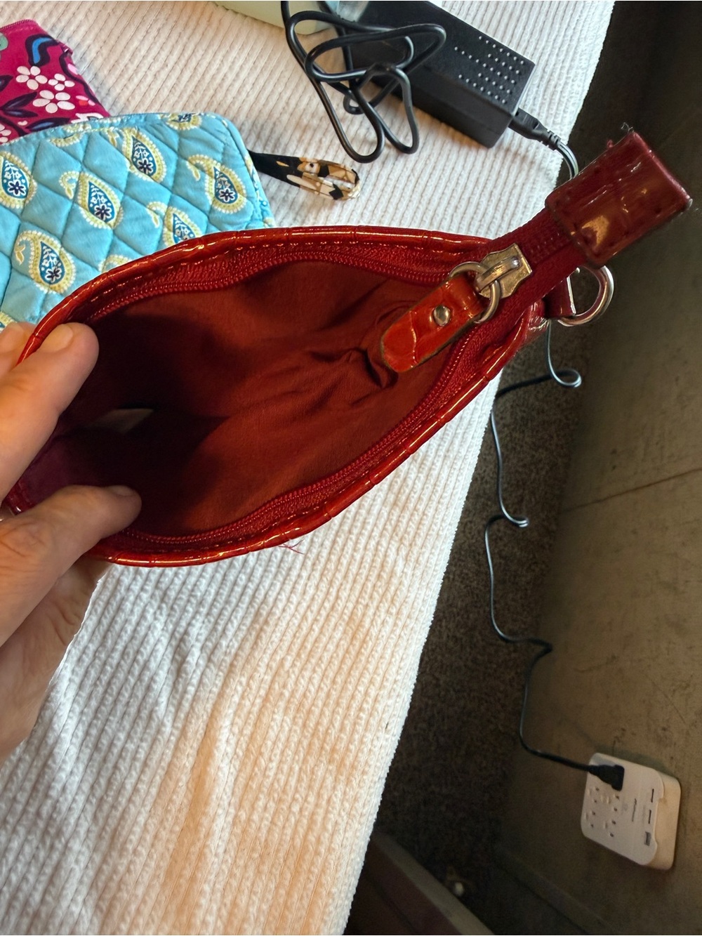 Liz Claiborne Red Croc-Embossed Patent Wristlet - Picture 3 of 4